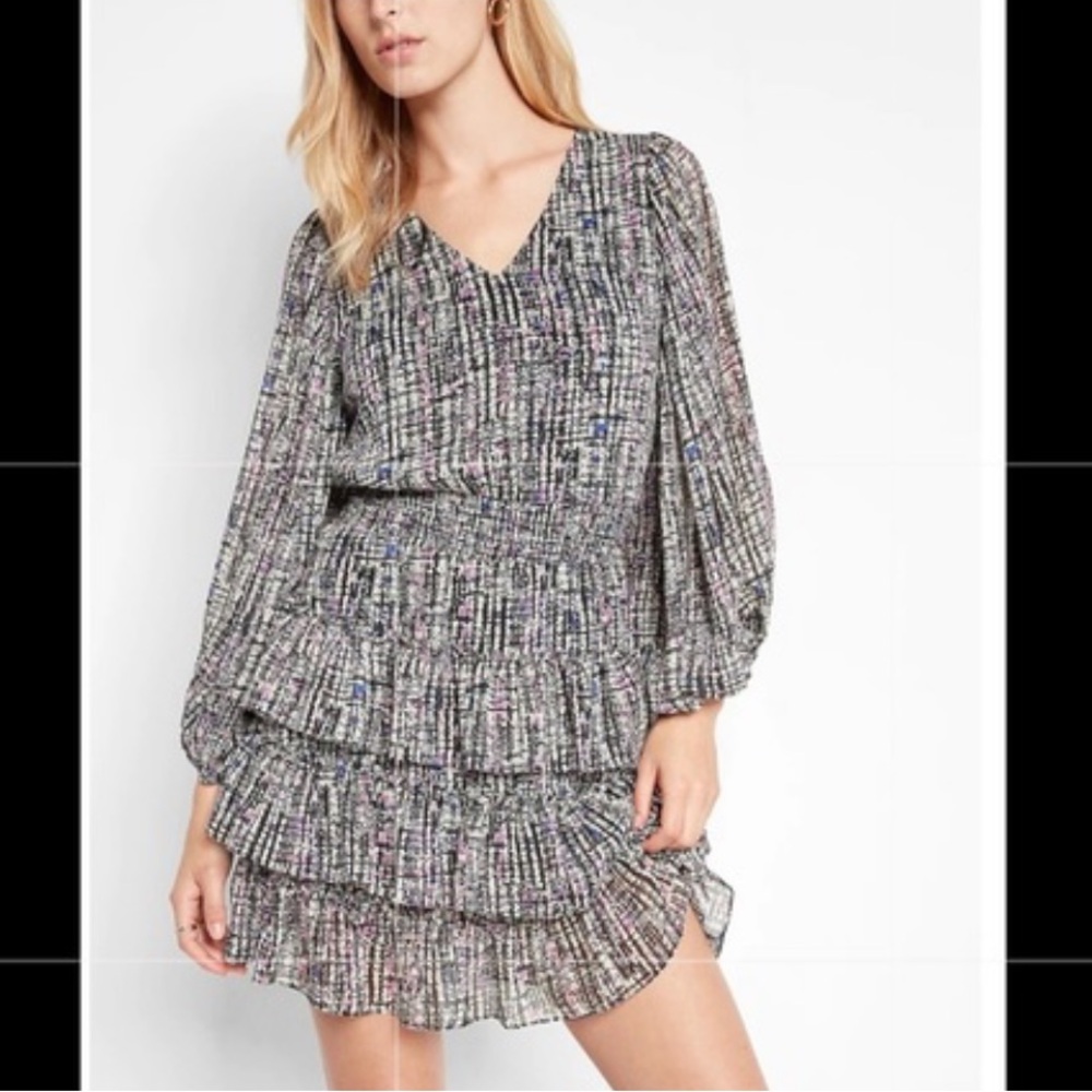 Express V-Neck Tiered Skirt Mini Dress